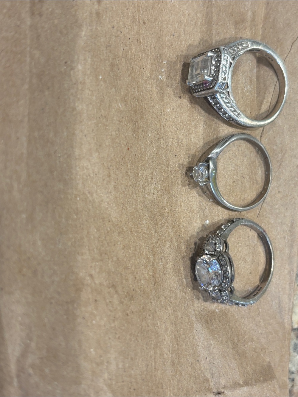 Bundle of 3 stamped silver Classic Silver-Tone CZ Engagement Ring - White